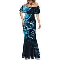 New Zealand Valentine Mermaid Dress Aroha Cyan Piwakawaka LT05 - Polynesian Pride