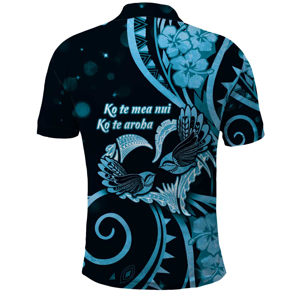 New Zealand Valentine Polo Shirt Aroha Cyan Piwakawaka LT05 - Polynesian Pride