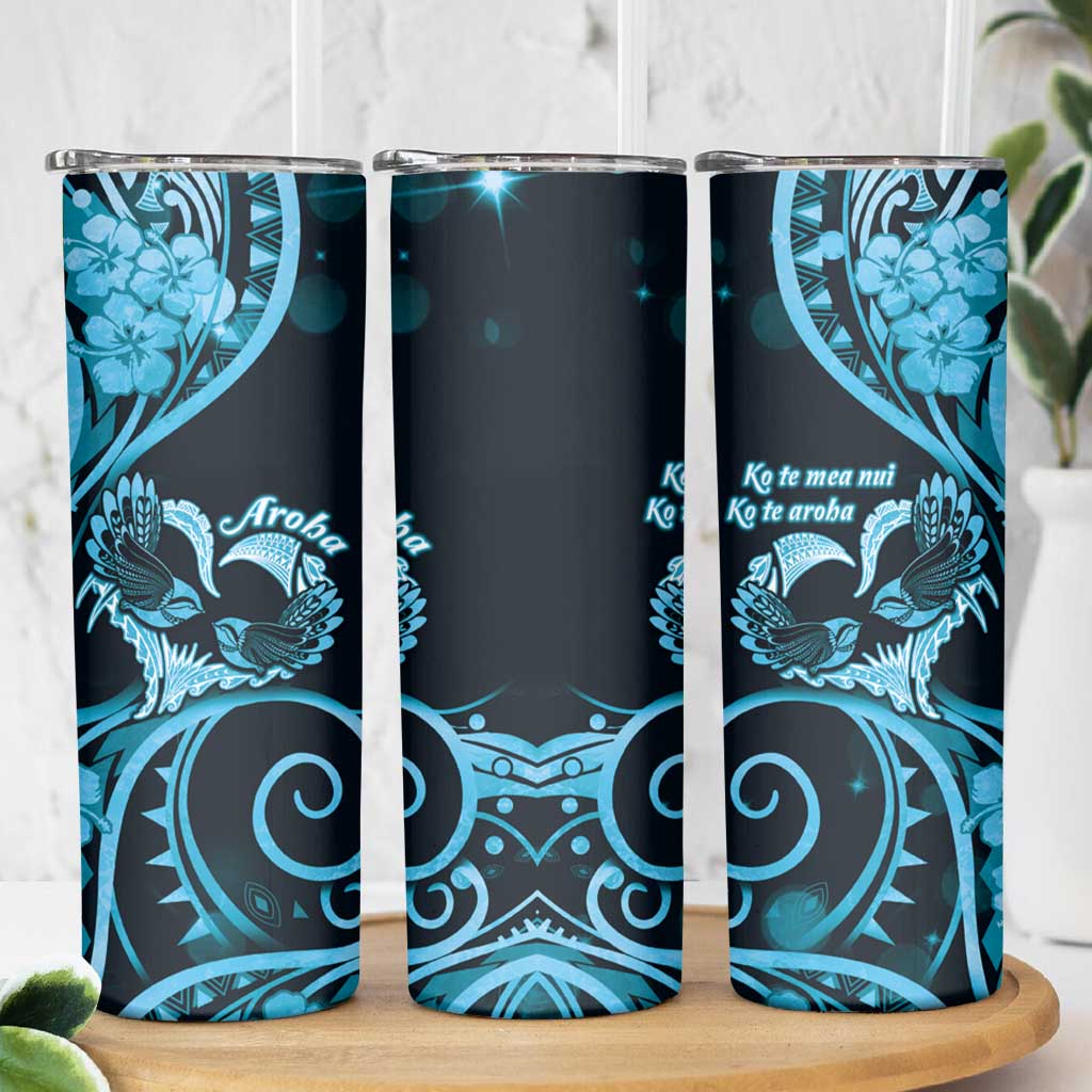 New Zealand Valentine Skinny Tumbler Aroha Cyan Piwakawaka LT05 - Polynesian Pride