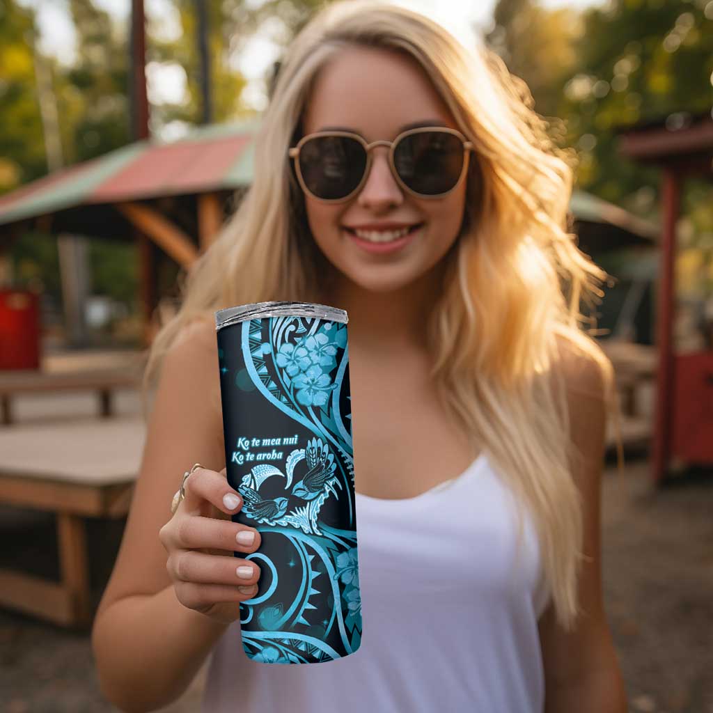 New Zealand Valentine Skinny Tumbler Aroha Cyan Piwakawaka LT05 - Polynesian Pride