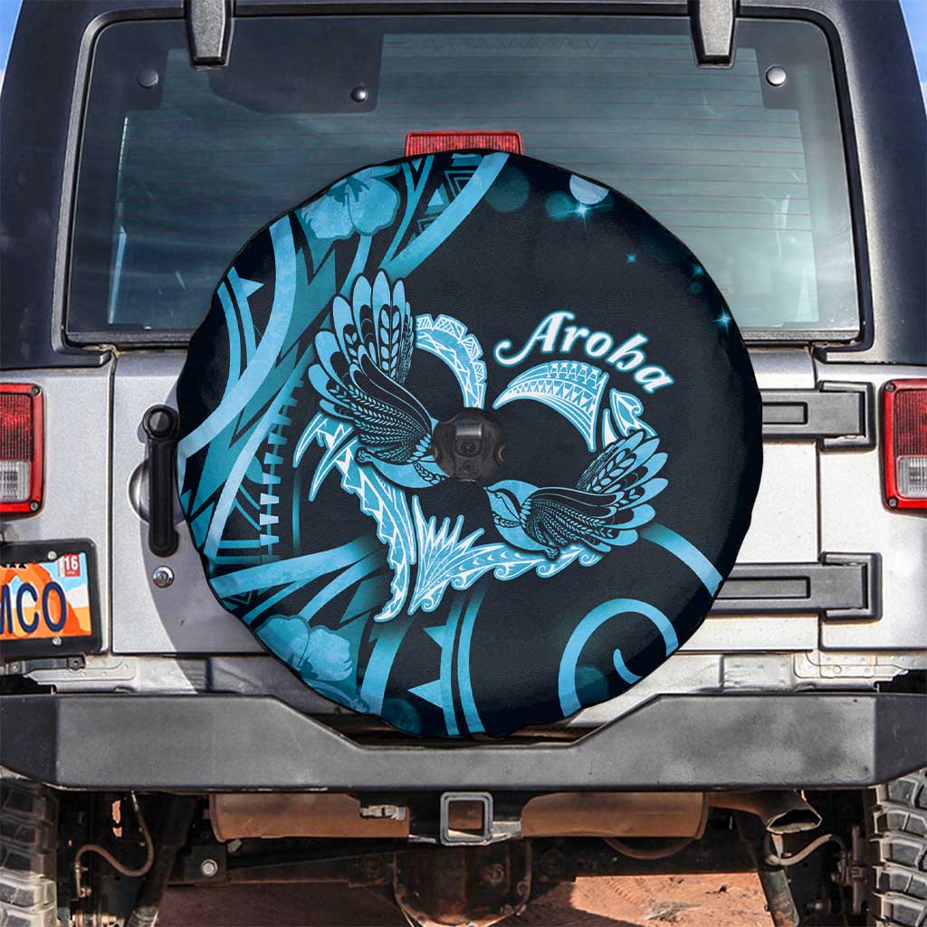 New Zealand Valentine Spare Tire Cover Aroha Cyan Piwakawaka LT05 Cyan - Polynesian Pride