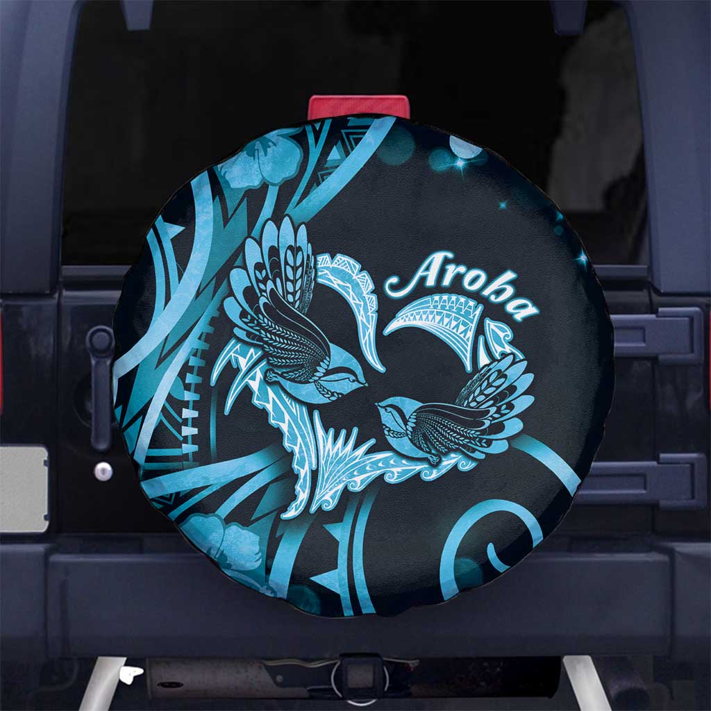 New Zealand Valentine Spare Tire Cover Aroha Cyan Piwakawaka LT05 - Polynesian Pride