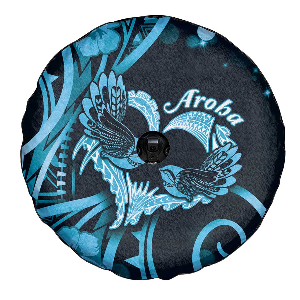 New Zealand Valentine Spare Tire Cover Aroha Cyan Piwakawaka LT05 - Polynesian Pride