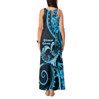 New Zealand Valentine Tank Maxi Dress Aroha Cyan Piwakawaka LT05 - Polynesian Pride