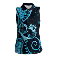 New Zealand Valentine Women Sleeveless Polo Shirt Aroha Cyan Piwakawaka LT05 Female Cyan - Polynesian Pride