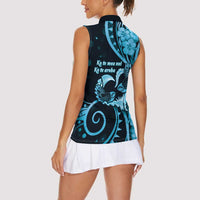 New Zealand Valentine Women Sleeveless Polo Shirt Aroha Cyan Piwakawaka LT05 - Polynesian Pride