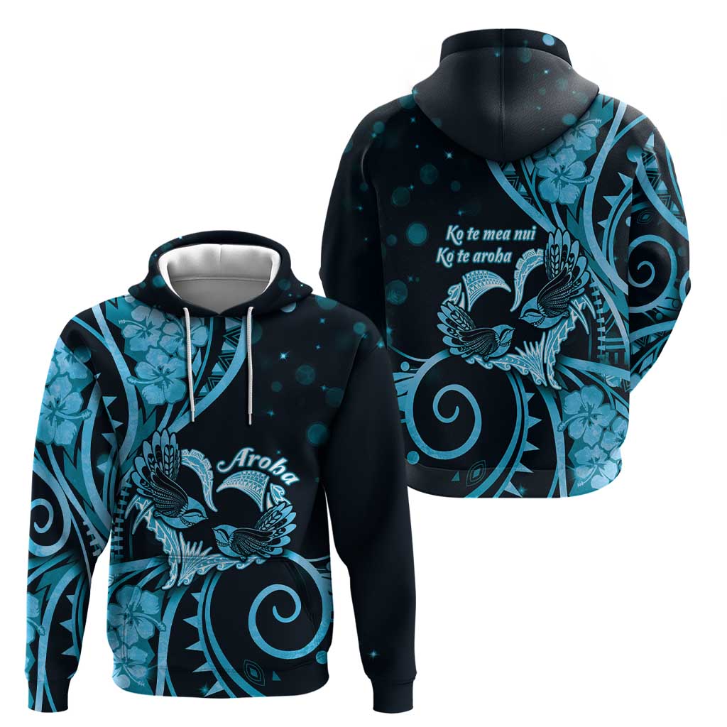 New Zealand Valentine Zip Hoodie Aroha Cyan Piwakawaka LT05 - Polynesian Pride