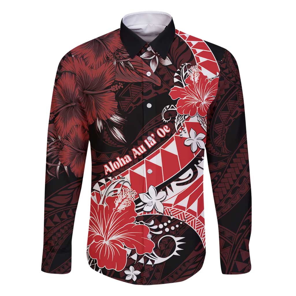 Personalised Hawaii Valentine Day Family Matching Mermaid Dress and Hawaiian Shirt Polynesian Hibiscus Art Style Red LT05 Dad's Shirt - Long Sleeve Red - Polynesian Pride
