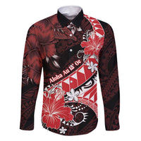 Personalised Hawaii Valentine Day Family Matching Mermaid Dress and Hawaiian Shirt Polynesian Hibiscus Art Style Red LT05 Dad's Shirt - Long Sleeve Red - Polynesian Pride