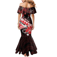 Personalised Hawaii Valentine Day Family Matching Mermaid Dress and Hawaiian Shirt Polynesian Hibiscus Art Style Red LT05 - Polynesian Pride