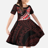 Personalised Hawaii Valentine Day Family Matching Off Shoulder Maxi Dress and Hawaiian Shirt Polynesian Hibiscus Art Style Red LT05 Daughter's Dress Red - Polynesian Pride