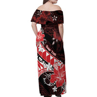 Personalised Hawaii Valentine Day Family Matching Off Shoulder Maxi Dress and Hawaiian Shirt Polynesian Hibiscus Art Style Red LT05 - Polynesian Pride