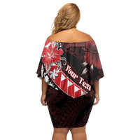 Personalised Hawaii Valentine Day Family Matching Off Shoulder Short Dress and Hawaiian Shirt Polynesian Hibiscus Art Style Red