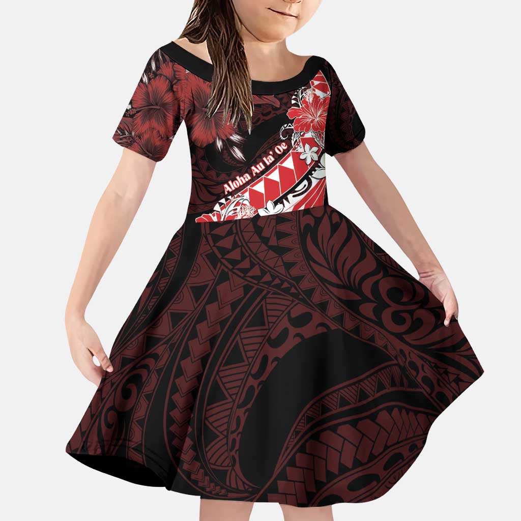 Personalised Hawaii Valentine Day Family Matching Puletasi and Hawaiian Shirt Polynesian Hibiscus Art Style Red LT05 Daughter's Dress Red - Polynesian Pride