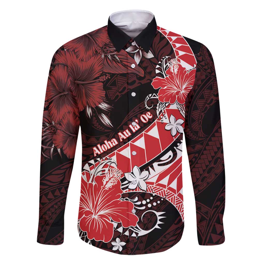 Personalised Hawaii Valentine Day Family Matching Puletasi and Hawaiian Shirt Polynesian Hibiscus Art Style Red LT05 Dad's Shirt - Long Sleeve Red - Polynesian Pride