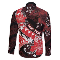 Personalised Hawaii Valentine Day Family Matching Short Sleeve Bodycon Dress and Hawaiian Shirt Polynesian Hibiscus Art Style Red