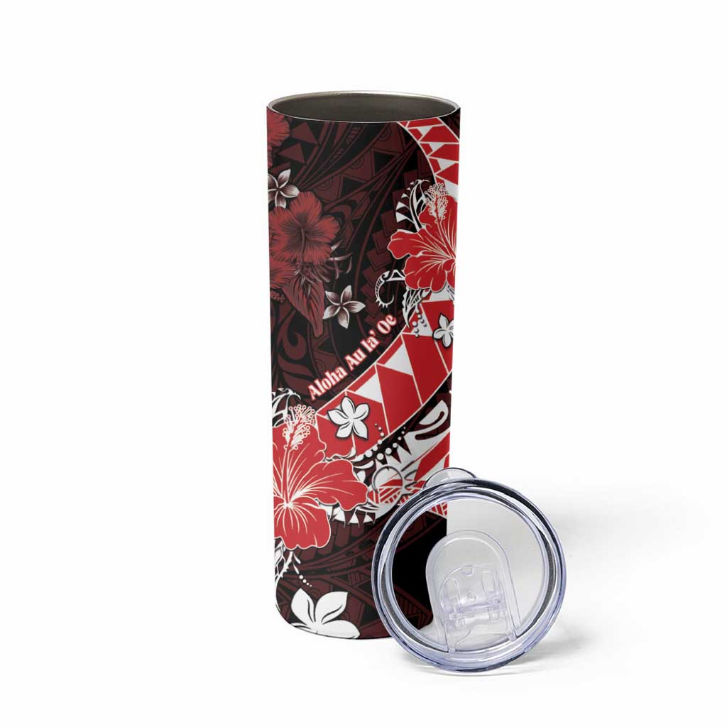 Personalised Hawaii Valentine Day Skinny Tumbler Polynesian Hibiscus Art Style Red