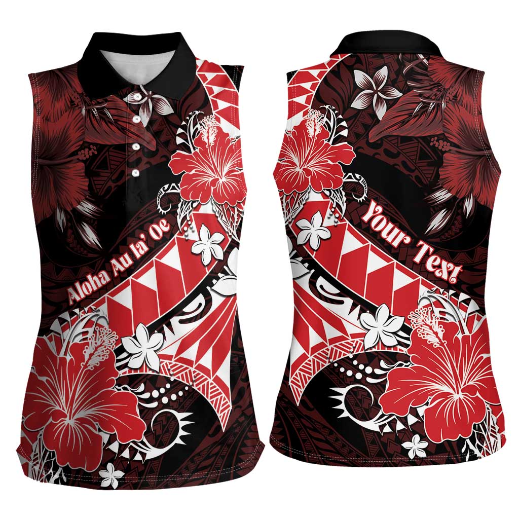 Personalised Hawaii Valentine Day Women Sleeveless Polo Shirt Polynesian Hibiscus Art Style Red LT05 - Polynesian Pride
