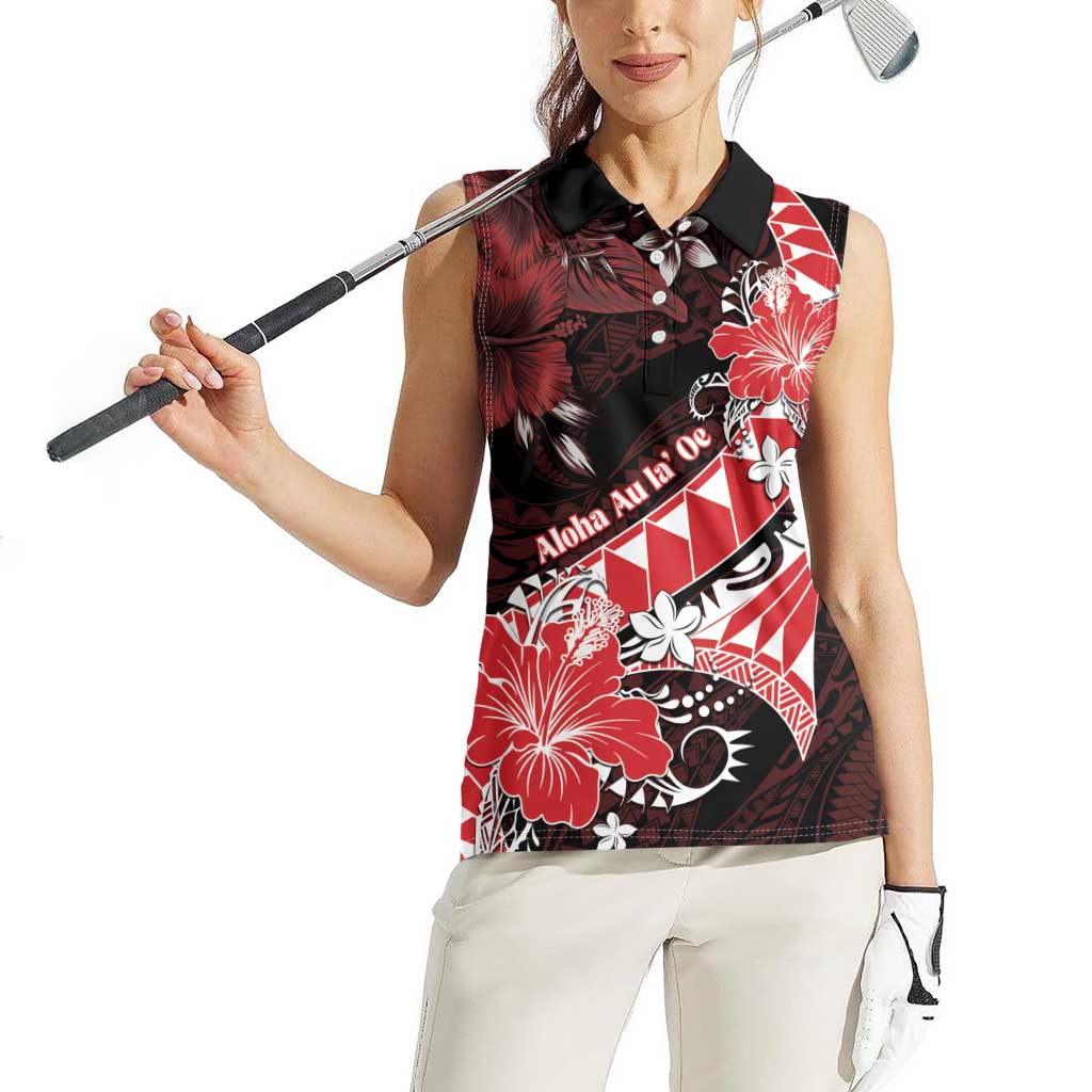 Personalised Hawaii Valentine Day Women Sleeveless Polo Shirt Polynesian Hibiscus Art Style Red LT05 - Polynesian Pride