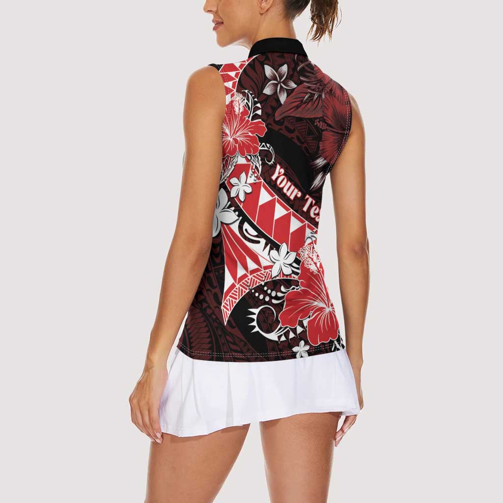 Personalised Hawaii Valentine Day Women Sleeveless Polo Shirt Polynesian Hibiscus Art Style Red LT05 - Polynesian Pride