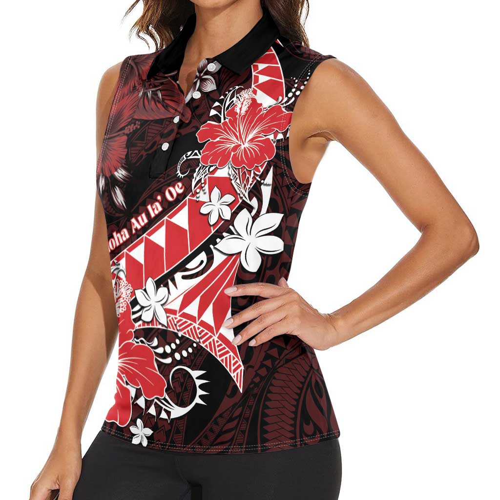 Personalised Hawaii Valentine Day Women Sleeveless Polo Shirt Polynesian Hibiscus Art Style Red LT05 - Polynesian Pride