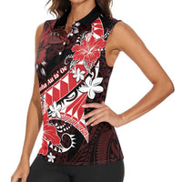 Personalised Hawaii Valentine Day Women Sleeveless Polo Shirt Polynesian Hibiscus Art Style Red LT05 - Polynesian Pride