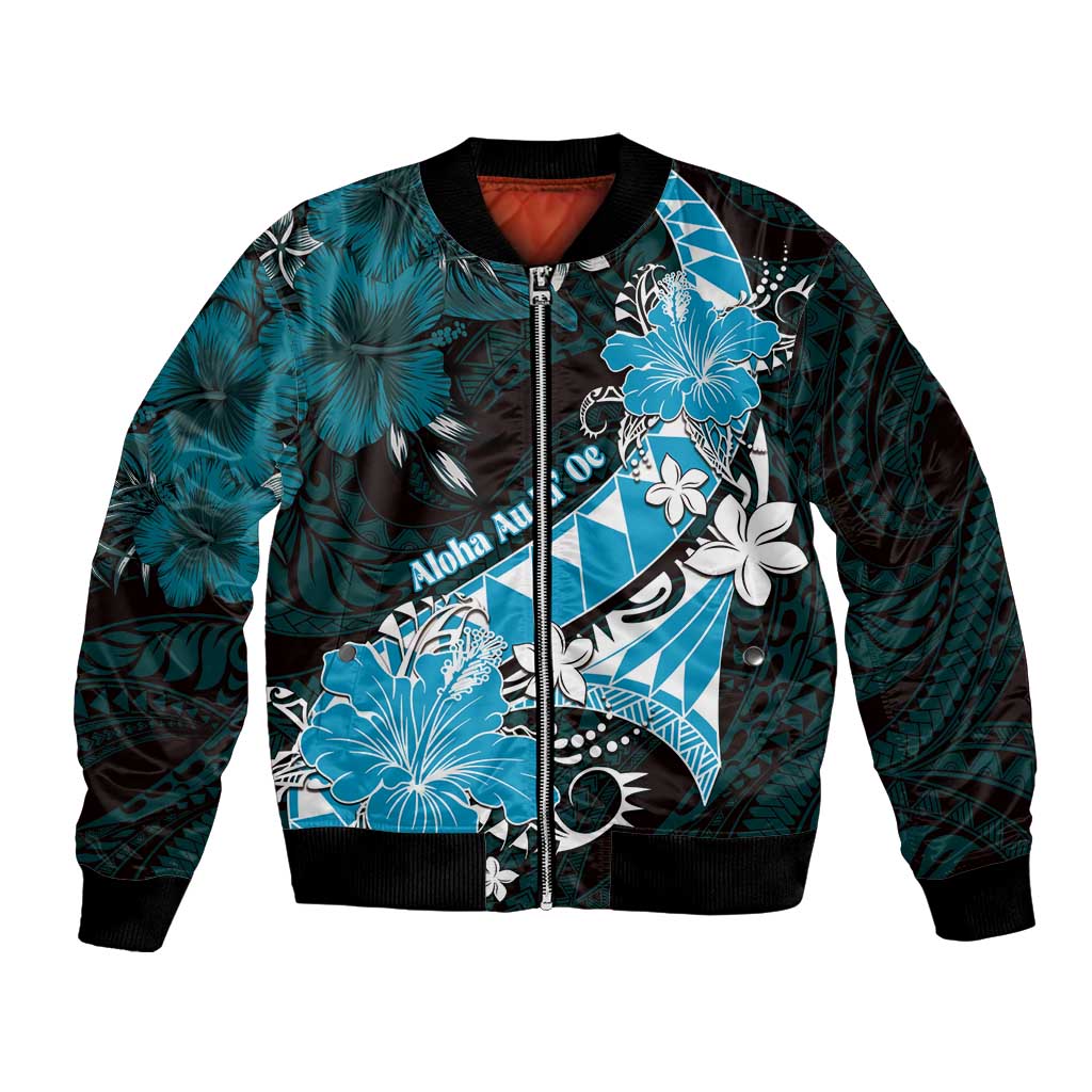 Personalised Hawaii Valentine Day Bomber Jacket Polynesian Hibiscus Art Style Turquoise LT05 Unisex Turquoise - Polynesian Pride