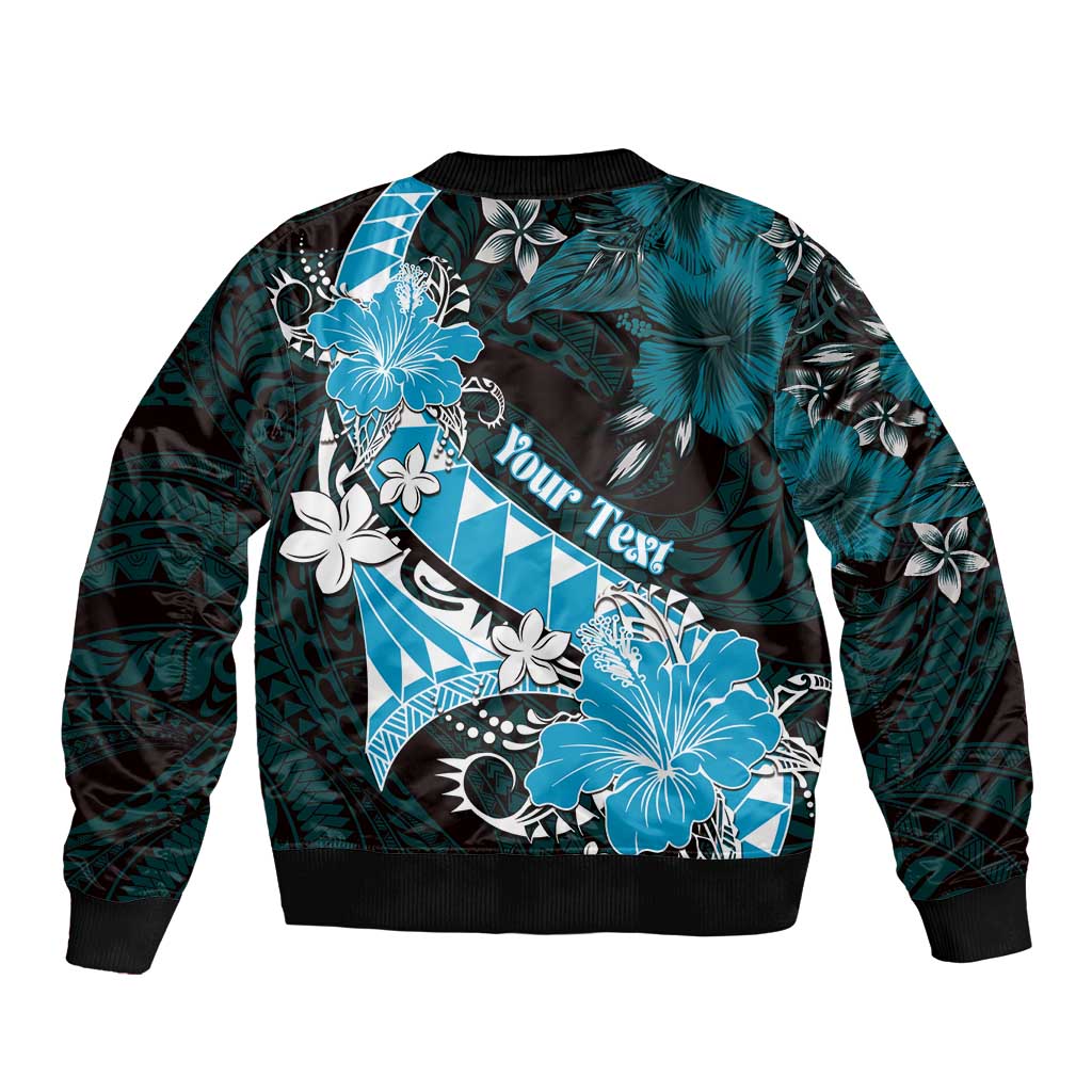 Personalised Hawaii Valentine Day Bomber Jacket Polynesian Hibiscus Art Style Turquoise LT05 - Polynesian Pride