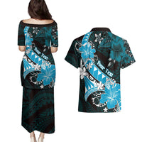 Personalised Hawaii Valentine Day Couples Matching Puletasi and Hawaiian Shirt Polynesian Hibiscus Art Style Turquoise LT05 - Polynesian Pride