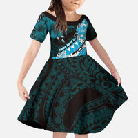 Personalised Hawaii Valentine Day Family Matching Mermaid Dress and Hawaiian Shirt Polynesian Hibiscus Art Style Turquoise LT05 Daughter's Dress Turquoise - Polynesian Pride