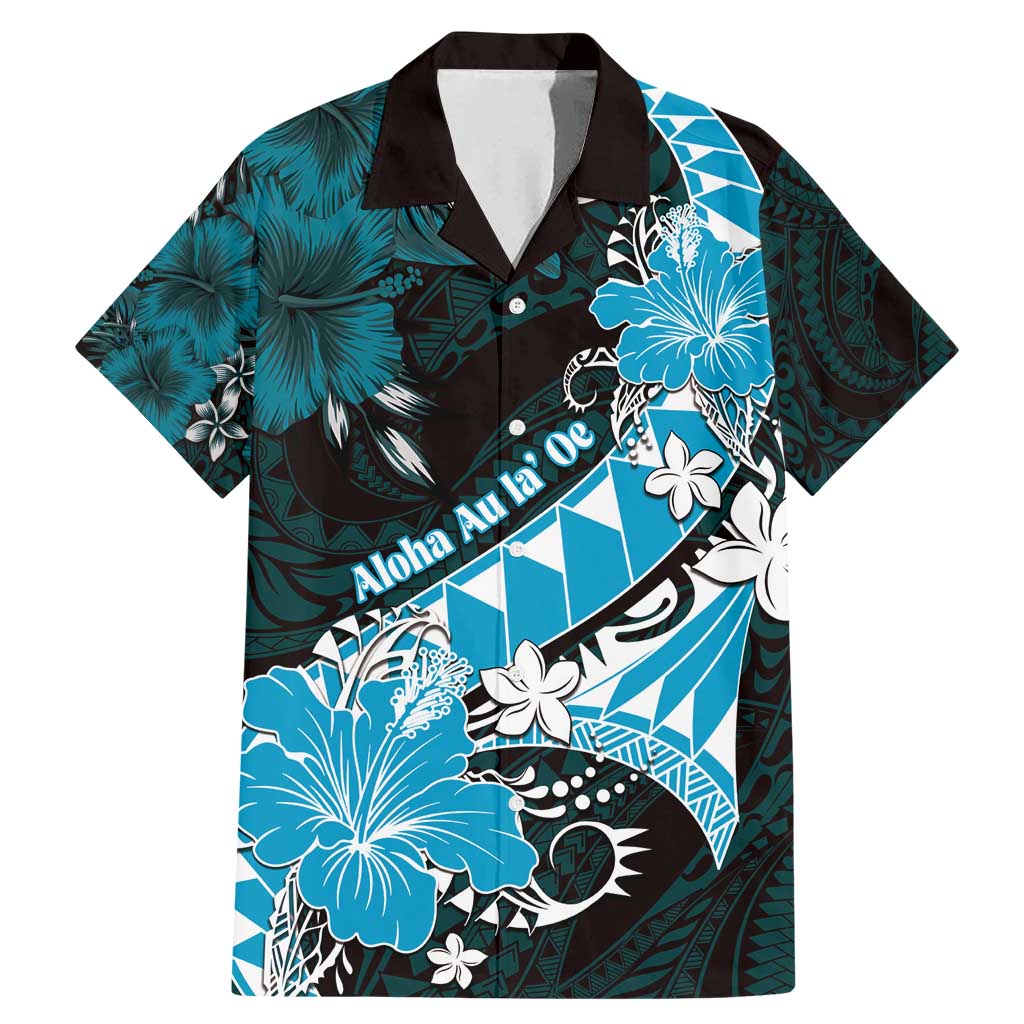 Personalised Hawaii Valentine Day Family Matching Mermaid Dress and Hawaiian Shirt Polynesian Hibiscus Art Style Turquoise LT05 Dad's Shirt - Short Sleeve Turquoise - Polynesian Pride