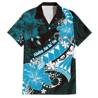 Personalised Hawaii Valentine Day Family Matching Off Shoulder Maxi Dress and Hawaiian Shirt Polynesian Hibiscus Art Style Turquoise LT05 Dad's Shirt - Short Sleeve Turquoise - Polynesian Pride