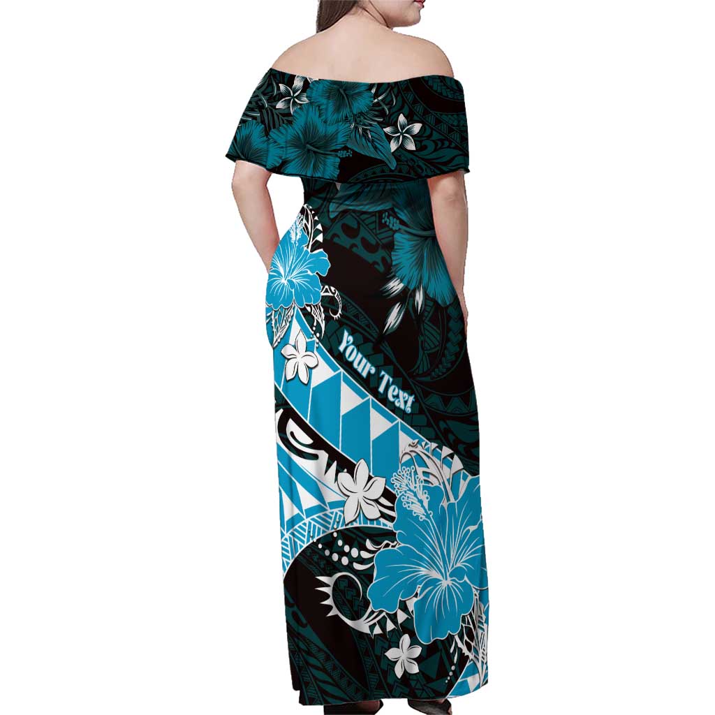 Personalised Hawaii Valentine Day Family Matching Off Shoulder Maxi Dress and Hawaiian Shirt Polynesian Hibiscus Art Style Turquoise LT05 - Polynesian Pride