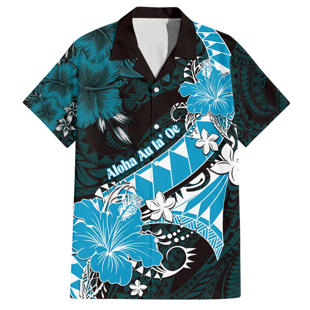 Personalised Hawaii Valentine Day Family Matching Puletasi and Hawaiian Shirt Polynesian Hibiscus Art Style Turquoise LT05 Dad's Shirt - Short Sleeve Turquoise - Polynesian Pride