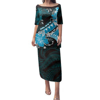 Personalised Hawaii Valentine Day Family Matching Puletasi and Hawaiian Shirt Polynesian Hibiscus Art Style Turquoise LT05 Mom's Dress Turquoise - Polynesian Pride
