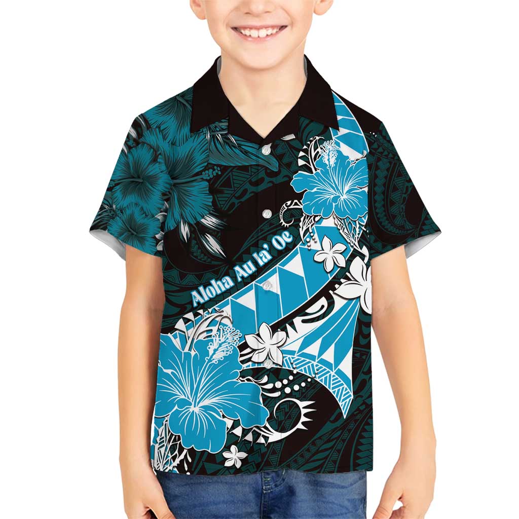 Personalised Hawaii Valentine Day Family Matching Puletasi and Hawaiian Shirt Polynesian Hibiscus Art Style Turquoise LT05 Son's Shirt Turquoise - Polynesian Pride