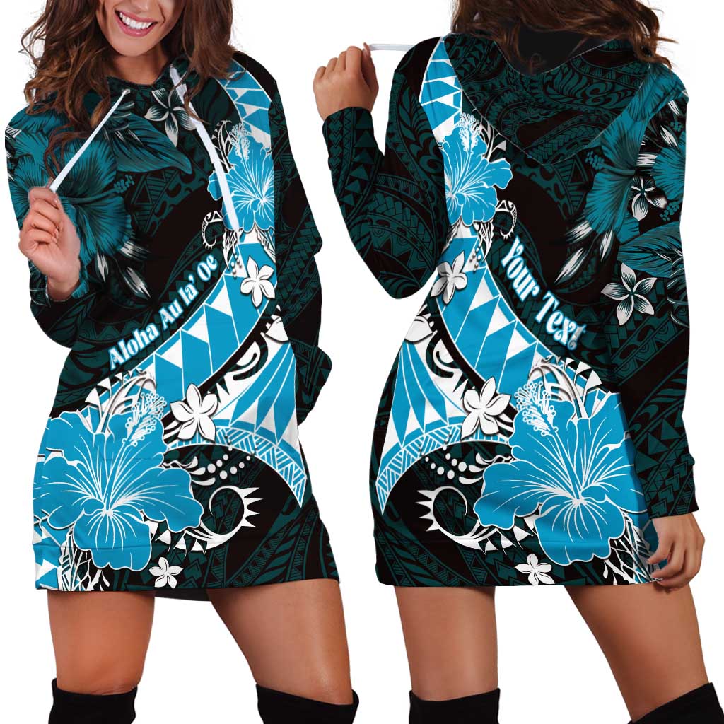 Personalised Hawaii Valentine Day Hoodie Dress Polynesian Hibiscus Art Style Turquoise LT05 - Polynesian Pride