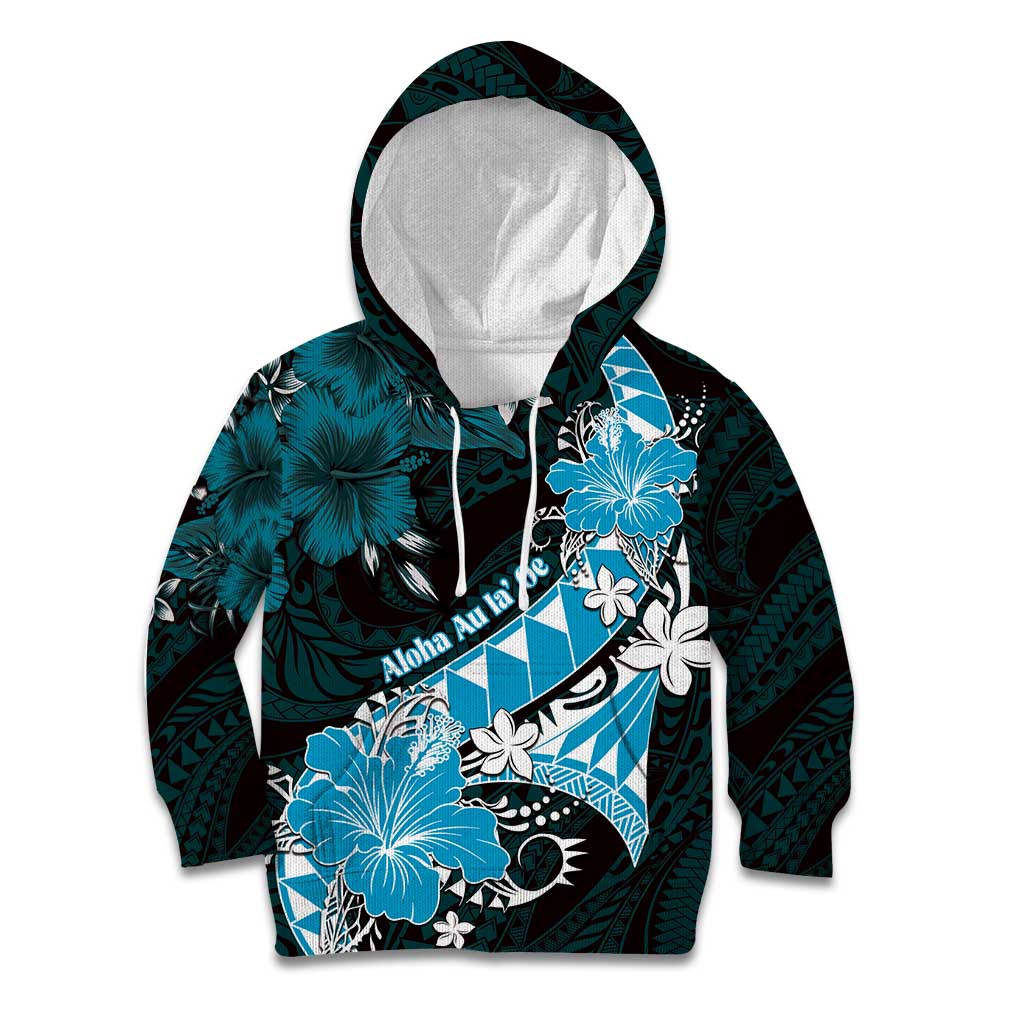 Personalised Hawaii Valentine Day Kid Hoodie Polynesian Hibiscus Art Style Turquoise LT05 Hoodie Turquoise - Polynesian Pride