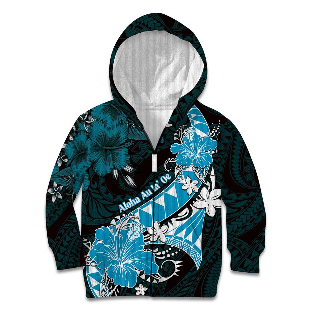 Personalised Hawaii Valentine Day Kid Hoodie Polynesian Hibiscus Art Style Turquoise LT05 Zip Hoodie Turquoise - Polynesian Pride