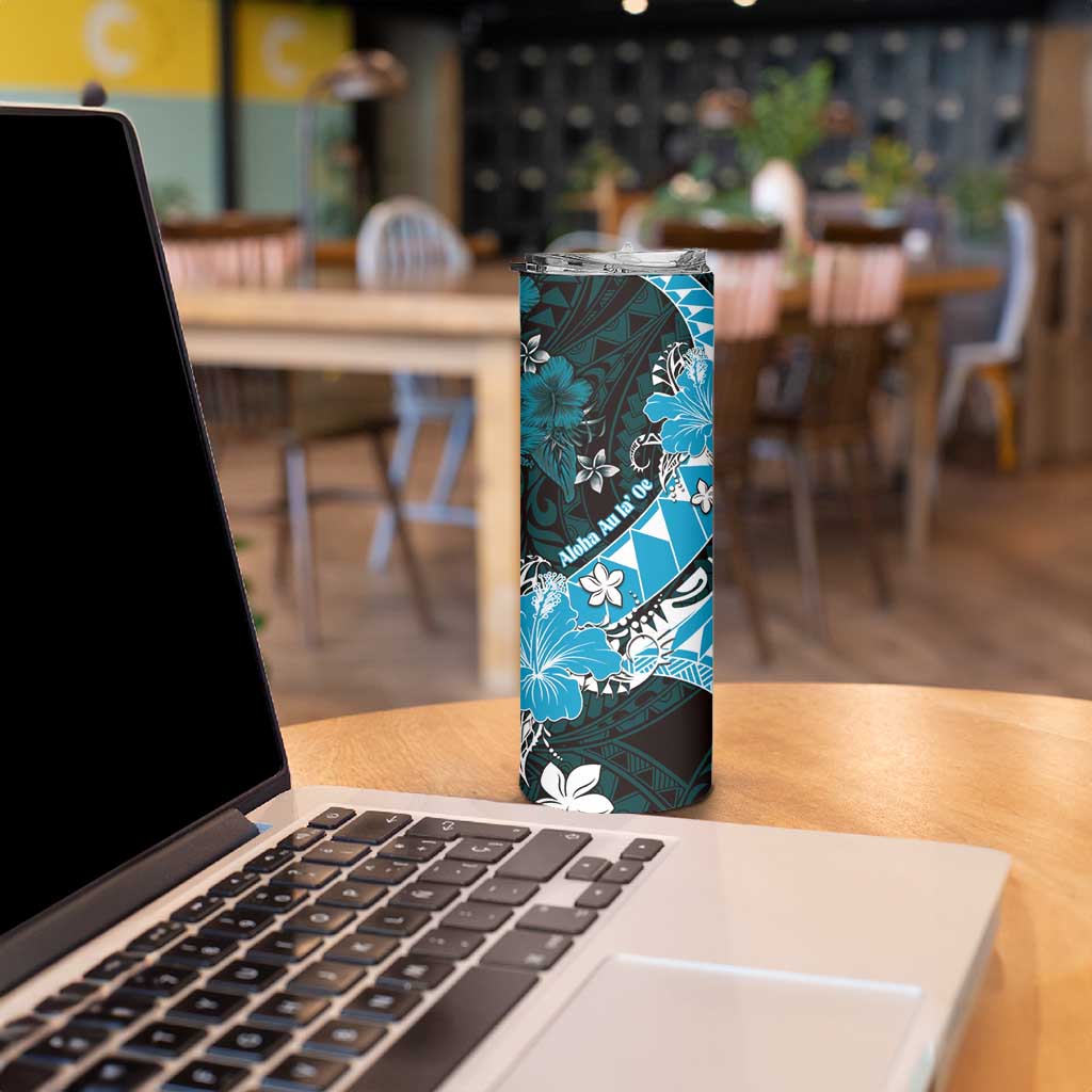 Personalised Hawaii Valentine Day Skinny Tumbler Polynesian Hibiscus Art Style Turquoise LT05 - Polynesian Pride