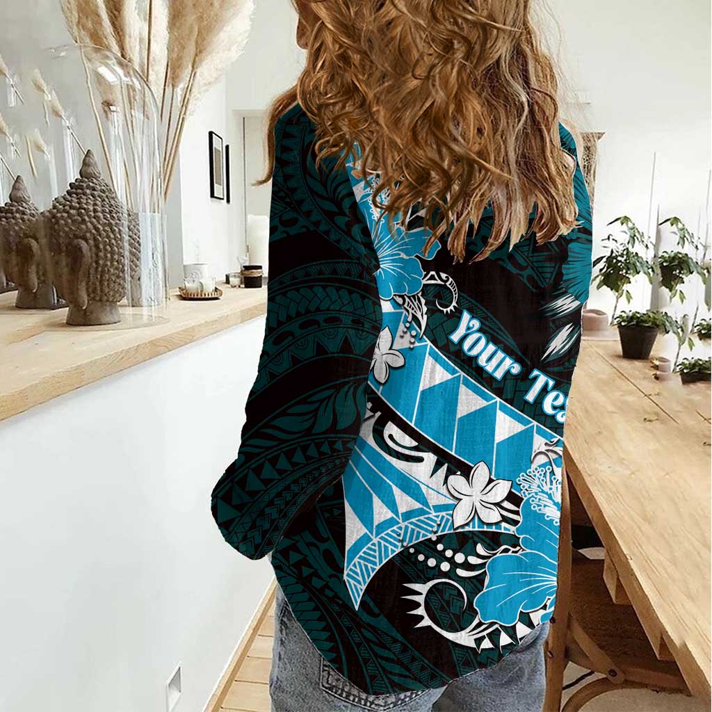 Personalised Hawaii Valentine Day Women Casual Shirt Polynesian Hibiscus Art Style Turquoise LT05 - Polynesian Pride