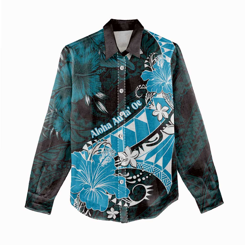 Personalised Hawaii Valentine Day Women Casual Shirt Polynesian Hibiscus Art Style Turquoise LT05 - Polynesian Pride