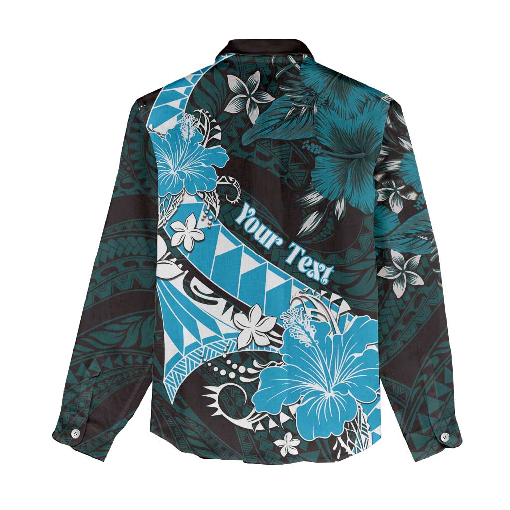 Personalised Hawaii Valentine Day Women Casual Shirt Polynesian Hibiscus Art Style Turquoise LT05 - Polynesian Pride