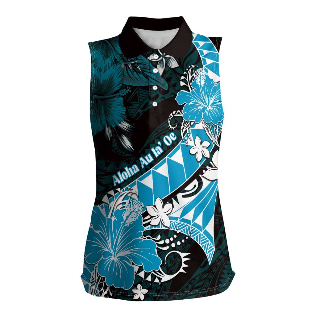 Personalised Hawaii Valentine Day Women Sleeveless Polo Shirt Polynesian Hibiscus Art Style Turquoise LT05 Female Turquoise - Polynesian Pride