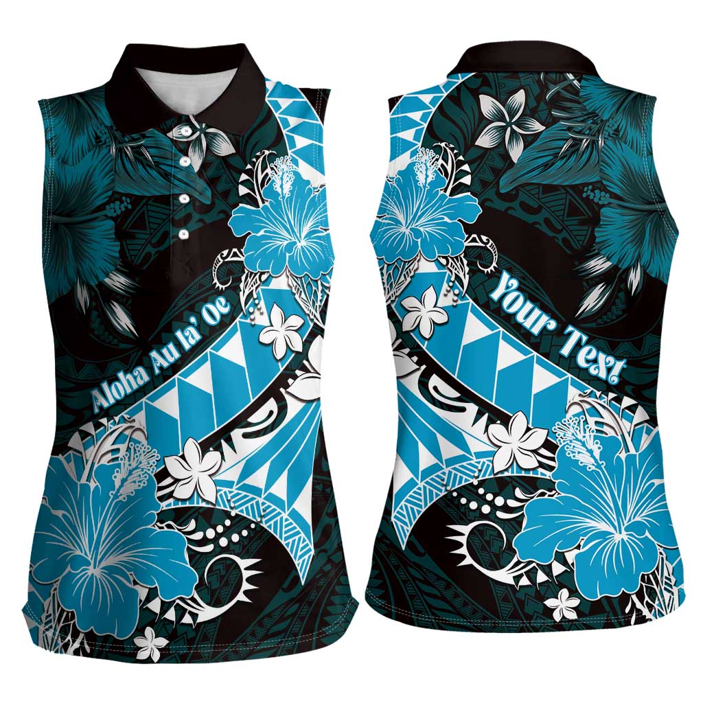 Personalised Hawaii Valentine Day Women Sleeveless Polo Shirt Polynesian Hibiscus Art Style Turquoise LT05 - Polynesian Pride