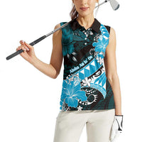Personalised Hawaii Valentine Day Women Sleeveless Polo Shirt Polynesian Hibiscus Art Style Turquoise LT05 - Polynesian Pride