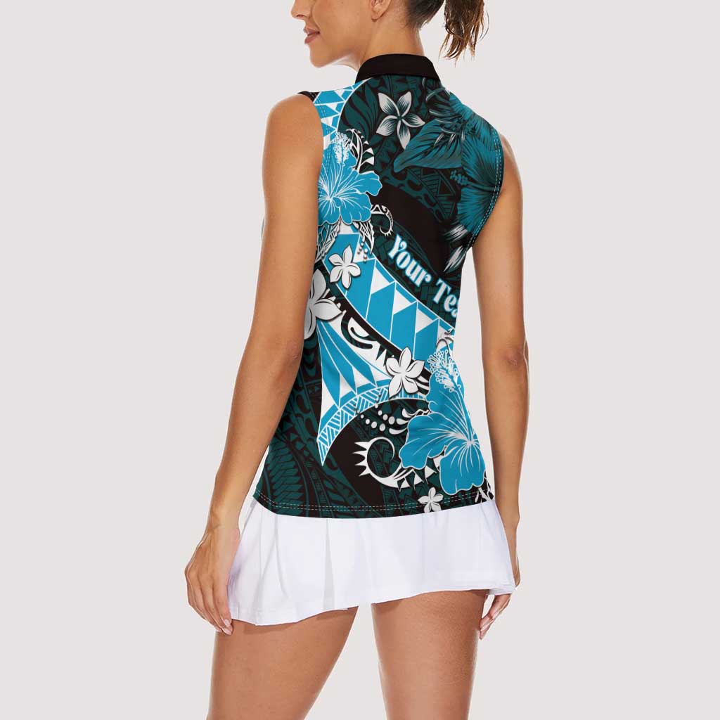 Personalised Hawaii Valentine Day Women Sleeveless Polo Shirt Polynesian Hibiscus Art Style Turquoise LT05 - Polynesian Pride