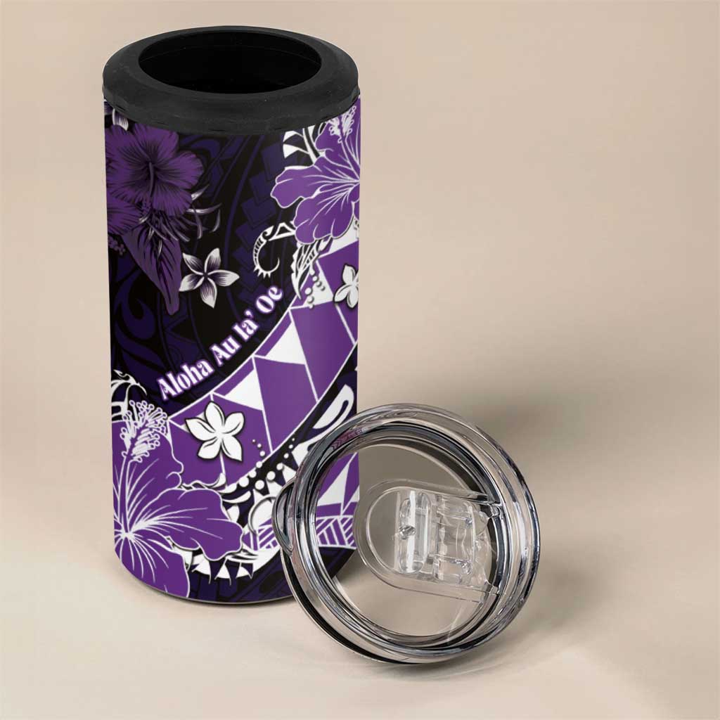 Personalised Hawaii Valentine Day 4 in 1 Can Cooler Tumbler Polynesian Hibiscus Art Style Purple LT05 - Polynesian Pride