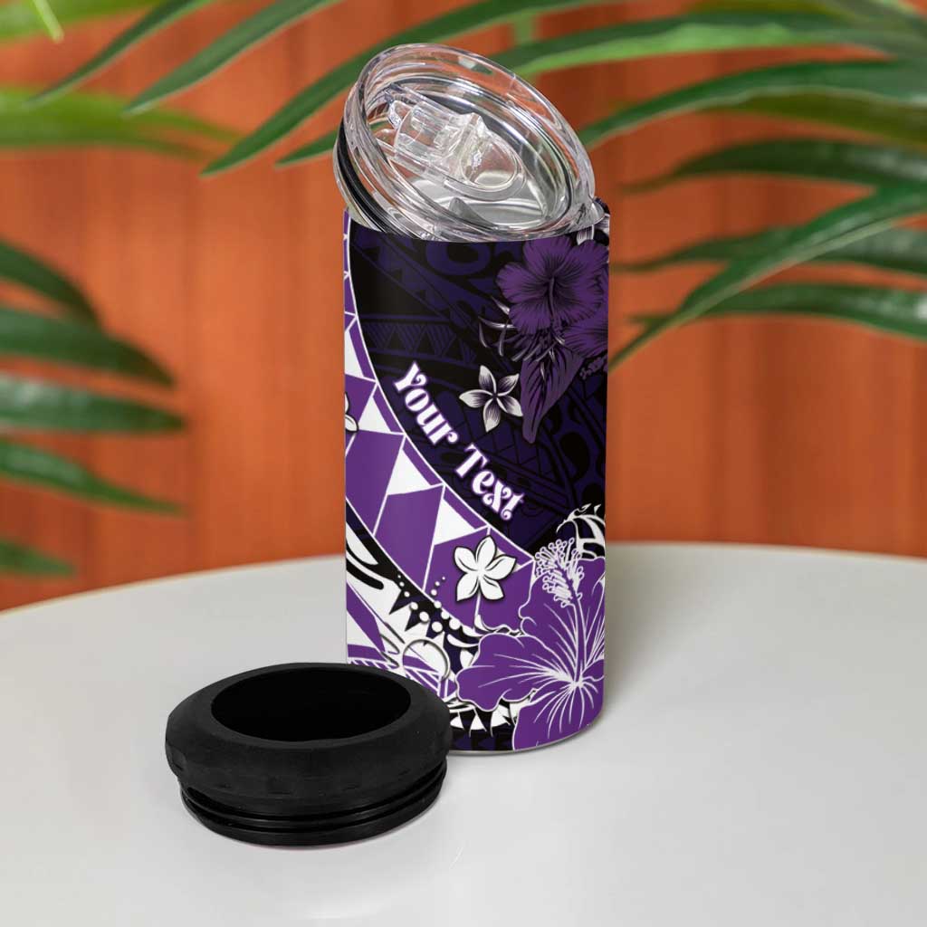 Personalised Hawaii Valentine Day 4 in 1 Can Cooler Tumbler Polynesian Hibiscus Art Style Purple LT05 - Polynesian Pride