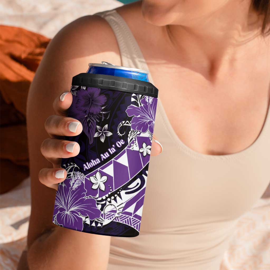 Personalised Hawaii Valentine Day 4 in 1 Can Cooler Tumbler Polynesian Hibiscus Art Style Purple LT05 - Polynesian Pride